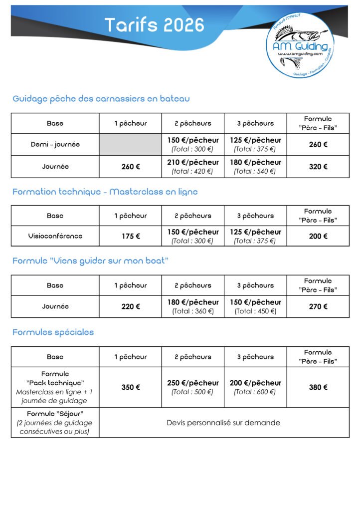 Grille tarifaire 2026 A.M.Guiding